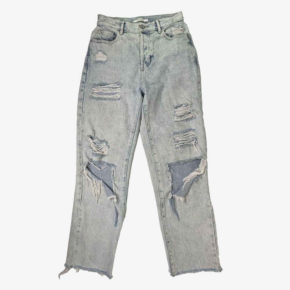 PacSun High Rise Straight Jeans Women 25 Light Wash Button Fly Distressed‎ Denim